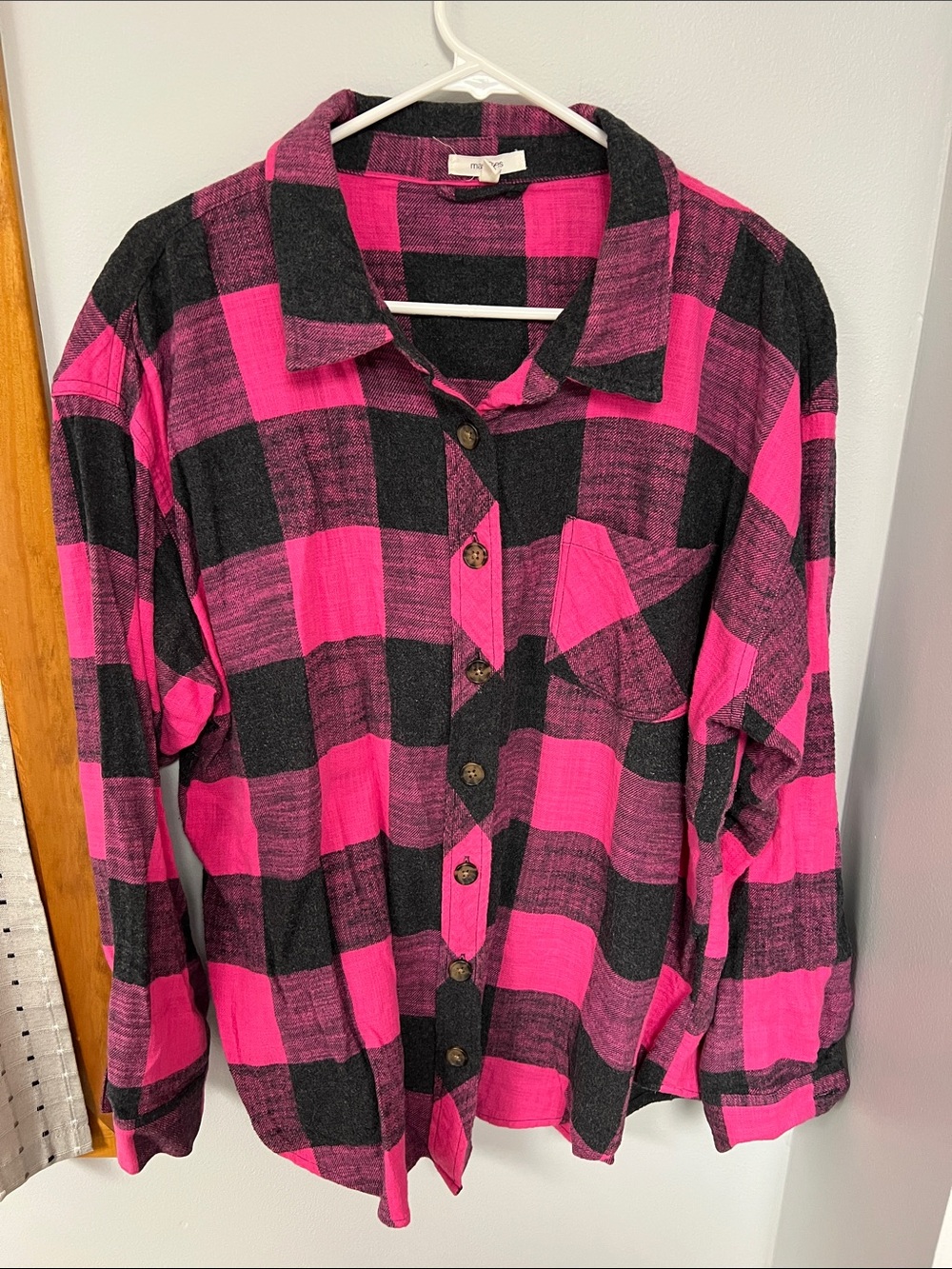 Maurices Pink & Black Buffalo Plaid Button-Down Shirt 100% Cotton